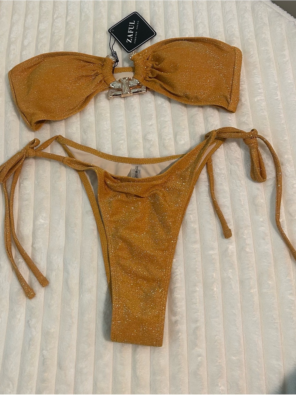 NWT Zaful Shimmery Mustard Gold Strapless Twist Bikini Top